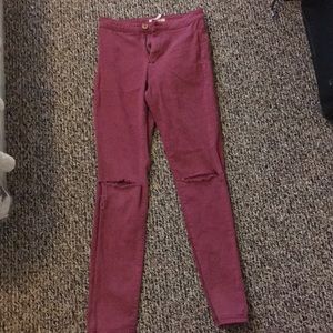 Forever 21 high rise denim burgundy ripped jeans